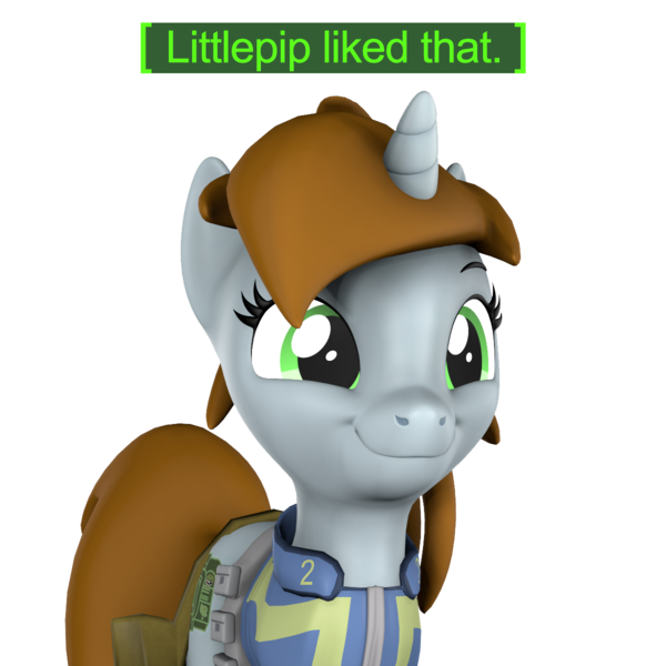 Size: 1200x1200 | Tagged: safe, artist:pika-robo, derpibooru import, oc, oc:littlepip, pony, unicorn, fallout equestria, 3d, fallout, fallout 4, female, horn, image, mare, meme, png, reaction image, simple background, smiling, solo, source filmmaker, transparent background, video game reference