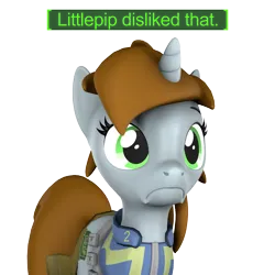 Size: 1200x1200 | Tagged: safe, artist:pika-robo, derpibooru import, oc, oc:littlepip, pony, unicorn, fallout equestria, 3d, :c, fallout, fallout 4, female, frown, horn, image, mare, meme, png, reaction image, sad, simple background, solo, source filmmaker, transparent background, video game reference