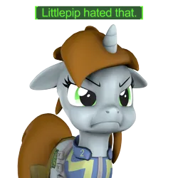 Size: 1200x1200 | Tagged: safe, artist:pika-robo, derpibooru import, oc, oc:littlepip, pony, unicorn, fallout equestria, 3d, angry, fallout, fallout 4, female, floppy ears, frown, horn, image, mare, meme, png, puffy cheeks, reaction image, simple background, solo, source filmmaker, transparent background, video game reference