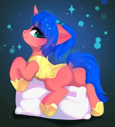 Size: 3349x3682 | Tagged: safe, artist:empress-twilight, derpibooru import, oc, oc:heavy halbard, unofficial characters only, pony, unicorn, armor, butt, commission, dock, ear fluff, fluffy, horn, image, pillow, plot, png, royal guard, solo, tail, tongue out, underhoof, ych result