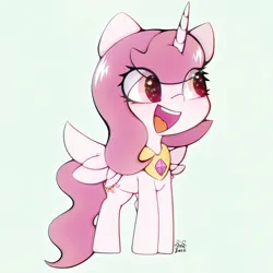 Size: 3000x3000 | Tagged: safe, artist:zokkili, derpibooru import, princess celestia, pony, g4, cewestia, crown, eye clipping through hair, female, filly, filly celestia, foal, high res, horn, image, jewelry, jpeg, open mouth, open smile, peytral, pink-mane celestia, regalia, signature, simple background, smiling, solo, spread wings, tail, white background, wings, younger