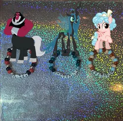 Size: 727x715 | Tagged: safe, artist:lnx1ynight16, derpibooru import, part of a set, cozy glow, lord tirek, queen chrysalis, changeling, changeling queen, pegasus, pony, antagonist, crossed arms, female, image, jpeg, kandi, legion of doom, looking at you, smiling, trio