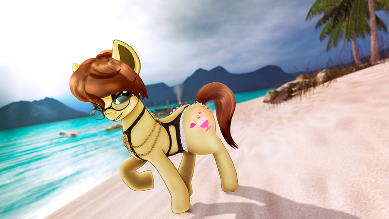 Size: 3840x2160 | Tagged: safe, derpibooru import, edit, oc, unofficial characters only, earth pony, pony, 3d, beach, bikini, clothes, earth pony oc, female, feral, glasses, image, milf, open pony, png, second life, swimsuit