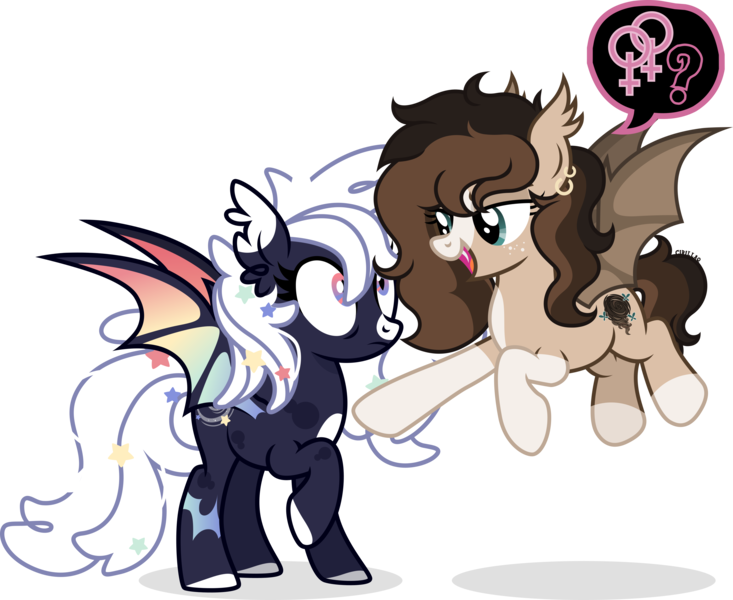 Size: 3600x2946 | Tagged: safe, artist:cirillaq, derpibooru import, oc, oc:cosmic whirl, oc:ryolit, bat pony, pony, duo, duo female, female, female symbol, image, lesbian, lesbian symbol, mare, mare on mare, pictogram, png, pony on pony action, simple background, transparent background