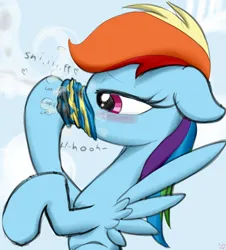 Size: 3800x4200 | Tagged: suggestive, artist:littlenaughtypony, derpibooru import, rainbow dash, pegasus, pony, g4, blushing, eyes rolling back, female, fetish, hoof fetish, image, jpeg, licking, mare, olfactophilia, smelly, smelly socks, sniffing, sock, sock fetish, sock mask, sock sniffing, solo, sweat, sweaty socks, tongue out