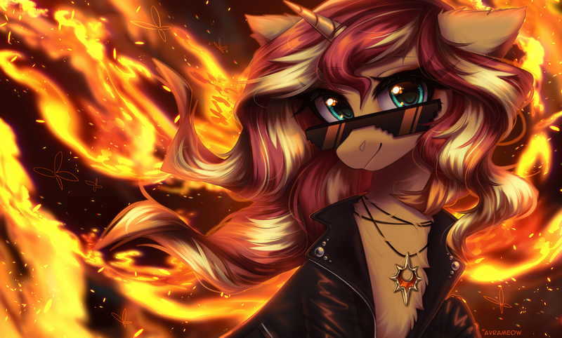 Size: 2790x1680 | Tagged: safe, artist:avrameow, derpibooru import, sunset shimmer, pony, unicorn, horn, image, png, solo