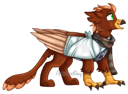 Size: 2060x1508 | Tagged: safe, artist:artistcoolpony, derpibooru import, oc, oc:pavlos, gryphon, bandage, beak, broken bone, broken wing, cast, cheek fluff, claws, clothes, colored wings, commission, eared griffon, griffon oc, image, injured, non-pony oc, nonbinary, png, scarf, sling, tail, vest, wings