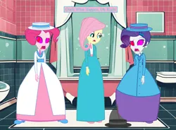 Size: 5122x3768 | Tagged: safe, artist:cartoonmasterv3, derpibooru import, fluttershy, pinkie pie, rarity, human, undead, zombie, equestria girls, g4, clothes, dress, edwardian, gown, humanized, hypno eyes, hypnosis, hypnotized, image, infected, long dress, long skirt, png, skirt