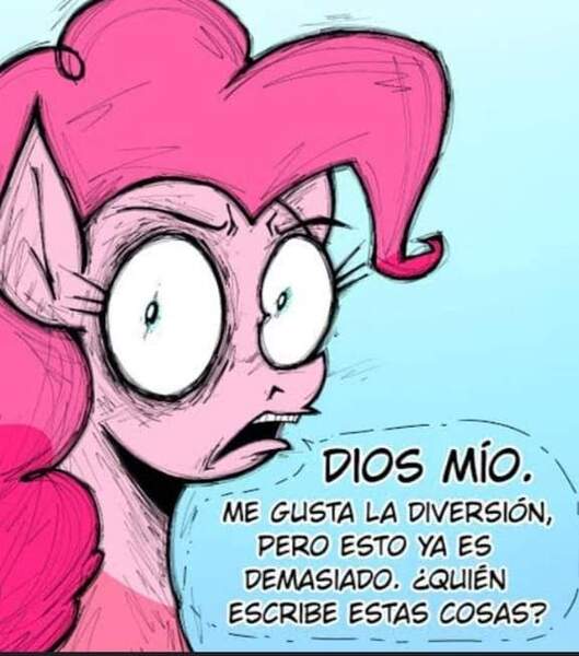 Size: 577x654 | Tagged: safe, artist:lux_zeppeli, derpibooru import, pinkie pie, earth pony, pony, female, image, jpeg, open mouth, shrunken pupils, solo, spanish, speech bubble