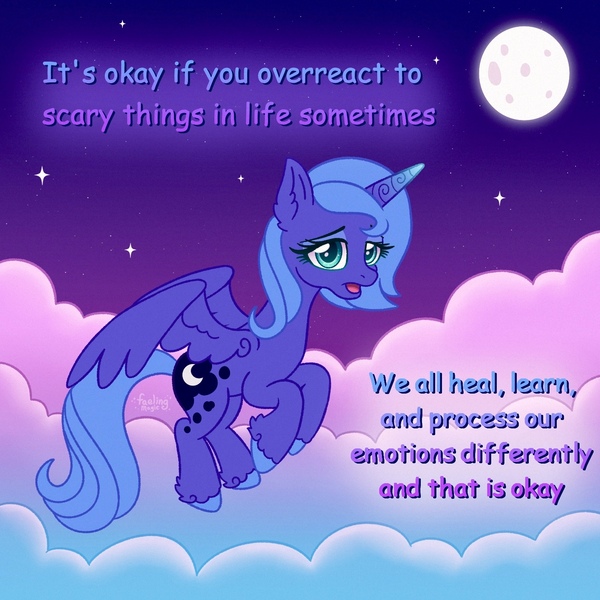 Size: 1500x1500 | Tagged: safe, artist:faelingmagic, derpibooru import, princess luna, alicorn, pony, g4, female, full moon, image, jpeg, mare, moon, night, positive message, positive ponies, s1 luna, solo