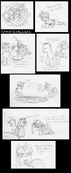 Size: 1200x2918 | Tagged: safe, artist:jberg18, derpibooru import, pinkie pie, rarity, twilight sparkle, pony, fanfic:cupcakes, bald, chalk, clothes, comic, cutie mark dress, dress, image, jpeg, magic, magic circle, monochrome, pinkamena diane pie