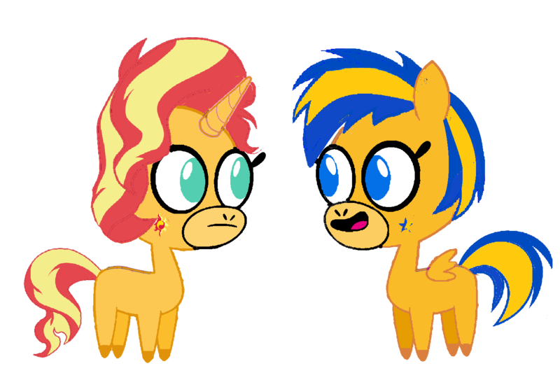 Size: 1500x1000 | Tagged: safe, artist:mlpfan3991, derpibooru import, sunset shimmer, oc, oc:flare spark, pegasus, unicorn, g4, canon x oc, duo, duo female, female, horn, image, pegasus oc, png, pretty pretty pegasus, ship:flareset, simple background, teen titans go, transparent background, wings