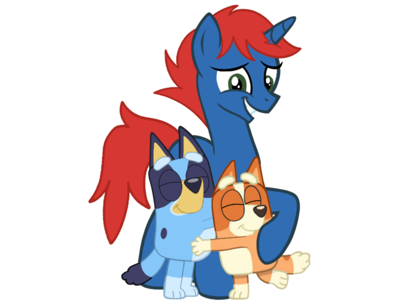 Size: 2048x1536 | Tagged: safe, artist:ry-bluepony1, artist:shieldwingarmorofgod, derpibooru import, oc, oc:train track, dog, pony, unicorn, g4, bingo heeler, bluey, bluey heeler, female, horn, image, male, png, simple background, transparent background, unicorn oc