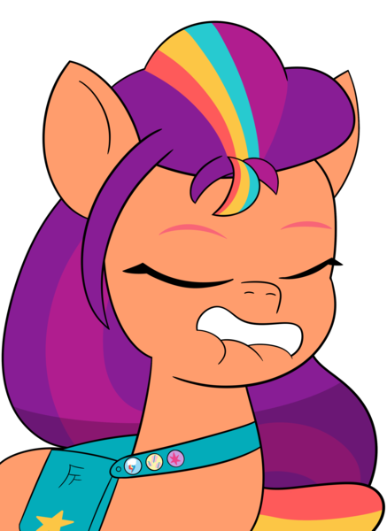 Size: 2166x2975 | Tagged: safe, artist:frownfactory, derpibooru import, sunny starscout, earth pony, g5, eyes closed, female, image, lip bite, mane stripe sunny, png, simple background, solo, teeth, transparent background