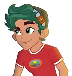 Size: 486x513 | Tagged: safe, derpibooru import, edit, edited screencap, screencap, timber spruce, human, equestria girls, g4, background removed, camp everfree logo, camp everfree outfits, cute, ears, eyebrows, green eyes, hat, image, lighting, male, my little pony equestria girls: legend of everfree, nose, png, raised eyebrow, red shirt, simple background, smiling, solo, solo male, teenager, transparent background