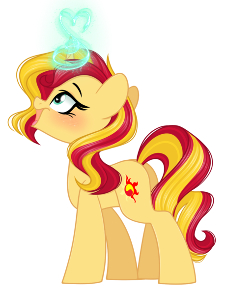 Size: 1284x1666 | Tagged: safe, artist:emberslament, derpibooru import, sunset shimmer, pony, unicorn, blushing, derpibooru exclusive, female, happy, horn, image, magic, mare, open mouth, png, rainbow rocks 10th anniversary, simple background, transparent background