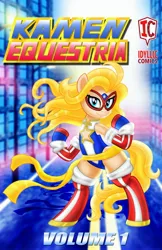 Size: 1988x3075 | Tagged: safe, artist:aleximusprime, derpibooru import, ponified, earth pony, pony, action pose, bipedal, blonde, blonde hair, blonde mane, blue eyes, comic cover, cover, cover art, female, female focus, females only, image, jpeg, kamen america, mask, patriotic, solo, solo focus, standing on two hooves, superhero, superhero costume