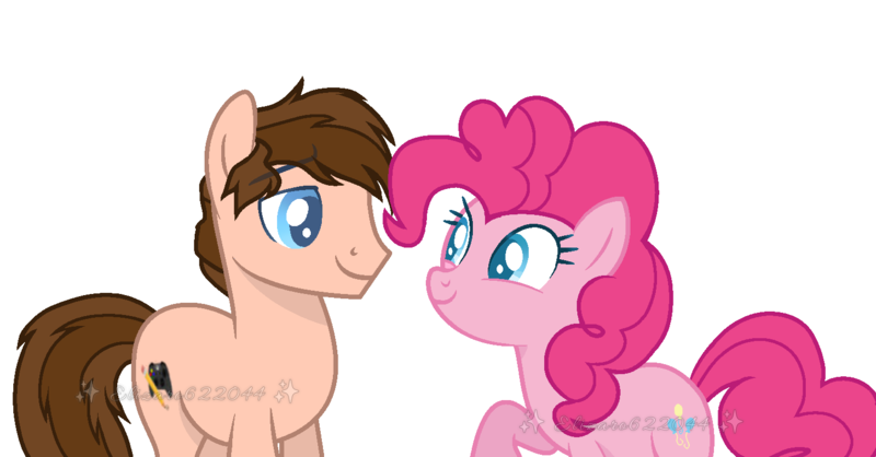 Size: 1508x788 | Tagged: safe, artist:elizaro622044, derpibooru import, pinkie pie, oc, oc:braden, earth pony, pony, g4, canon x oc, female, image, looking at each other, looking at someone, male, mare, png, shipping, simple background, stallion, straight, transparent background