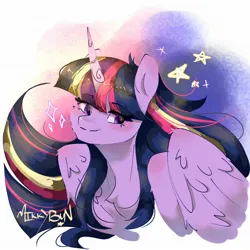 Size: 2048x2048 | Tagged: safe, artist:mikkybun, derpibooru import, twilight sparkle, twilight sparkle (alicorn), alicorn, pony, g4, bust, chest fluff, female, image, jpeg, mare, shoulder blush, signature, simple background, solo, white background