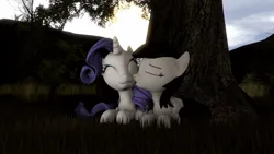 Size: 1280x720 | Tagged: safe, artist:midnightdanny, ponerpics import, rarity, oc, oc:midnight harmony, unofficial characters only, pony, 3d, canon x oc, eyes closed, female, image, jpeg, kissing, mare