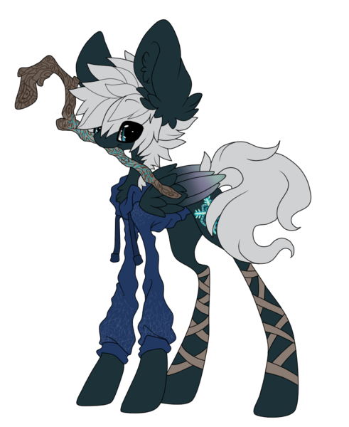 Size: 919x1123 | Tagged: safe, artist:aspenglowe, derpibooru import, ponified, pegasus, pony, 2012, gray mane, gray tail, holding, image, jack frost, mouth hold, png, simple background, solo, staff, transparent background