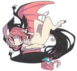 Size: 727x675 | Tagged: safe, artist:aspenglowe, derpibooru import, oc, unofficial characters only, bat pony, pony, 2014, bat pony oc, bat wings, black tail, cream coat, image, pink eyes, pink mane, pink wings, png, simple background, smiling, solo, tail, transparent background, wings