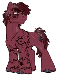 Size: 2000x2600 | Tagged: safe, artist:crimmharmony, derpibooru import, oc, oc:brimstone blitz, unofficial characters only, earth pony, fallout equestria, fallout equestria: murky number seven, fanfic art, image, looking away, male, png, simple background, solo, tattoo, transparent background