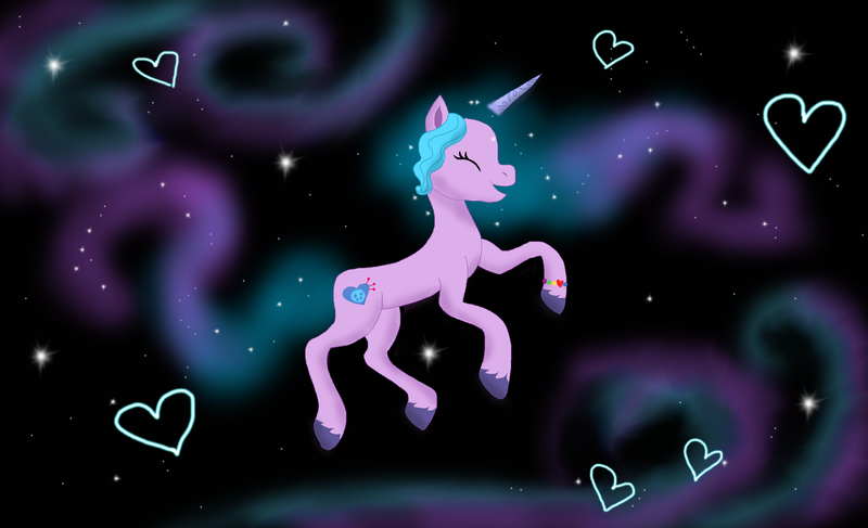 Size: 2160x1316 | Tagged: safe, artist:bluestar386, derpibooru import, izzy moonbow, pony, unicorn, g5, female, floating, flowing mane, horn, image, mare, png, solo, space, wallpaper