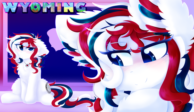 Size: 2700x1557 | Tagged: safe, artist:vanillaswirl6, derpibooru import, oc, oc:wyoming, unofficial characters only, flag, image, png, simple background, state ponies, text, united states, vanillaswirl6's state ponies, wyoming