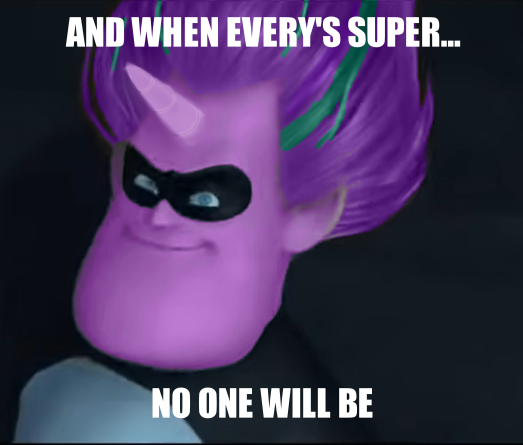 Size: 523x445 | Tagged: safe, derpibooru import, edit, edited screencap, editor:umsx, screencap, starlight glimmer, human, horn, image, no pony, png, shitposting, syndrome, the incredibles