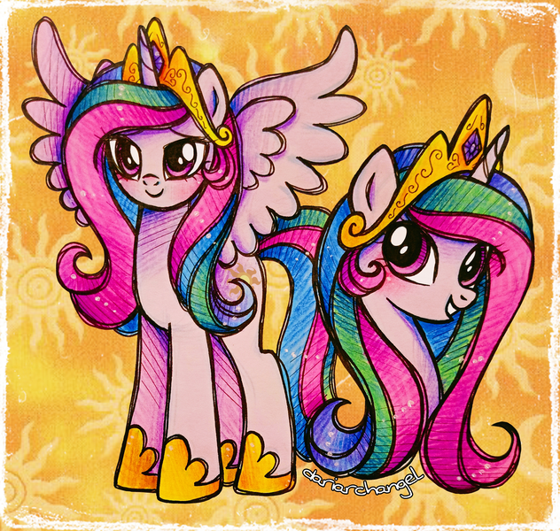 Size: 2736x2596 | Tagged: safe, artist:dariarchangel, derpibooru import, princess celestia, alicorn, pony, g4, alicorn wings, blushing, bust, celestia's crown, crescent moon, crown, cute, cute smile, cutelestia, female, gem, hoof shoes, image, jewelry, looking forward, mare, moon, multicolored hair, multicolored mane, multicolored tail, patterned background, pink eyes, png, portrait, pretty, princess, princess shoes, rainbow hair, regalia, royalty, smiling, solo, spread wings, standing, sun, tail, traditional art, wavy hair, wavy mane, wavy tail, white coat, wings, young celestia, younger