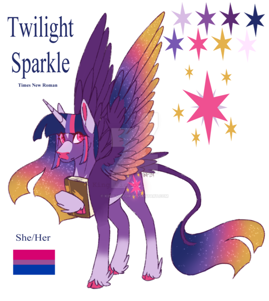 Size: 1920x2150 | Tagged: safe, artist:king-victor, derpibooru import, part of a set, twilight sparkle, twilight sparkle (alicorn), alicorn, pony, g4, alternate coat color, alternate design, alternate eye color, alternate mane color, alternate tail color, alternate tailstyle, alternate universe, bangs, bilight sparkle, bisexual pride flag, blaze (coat marking), blue text, book, chest marking, cloven hooves, coat markings, color palette, colored, colored belly, colored ears, colored eyelashes, colored hooves, colored horn, colored pinnae, colored pupils, colored wings, colored wingtips, cutie mark, description at source, deviantart watermark, facial markings, feathered fetlocks, feathered tail, feathered wings, female, flat colors, frown, gradient legs, gradient mane, gradient tail, gradient wings, gradient wingtips, hoof hold, hooves, horn, image, large wings, leonine tail, long ears, long horn, looking at you, looking back, mare, mouthpiece, obtrusive watermark, pale belly, pink eyelashes, pink eyes, pink hooves, pink pupils, png, politics, pride, pride flag, purple wings, sidebangs, simple background, snip (coat marking), socks (coat marking), solo, sparkly mane, sparkly tail, sparkly wingtips, spread wings, star (coat marking), straight mane, straight tail, striped mane, tail, three quarter view, transparent background, twitterina design, two toned ears, unicorn horn, watermark, wings