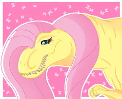 Size: 1600x1300 | Tagged: safe, artist:ireneroxanne666, derpibooru import, fluttershy, dinosaur, tyrannosaurus rex, dinosaurified, female, fluttersaurus rex, image, png, solo, species swap