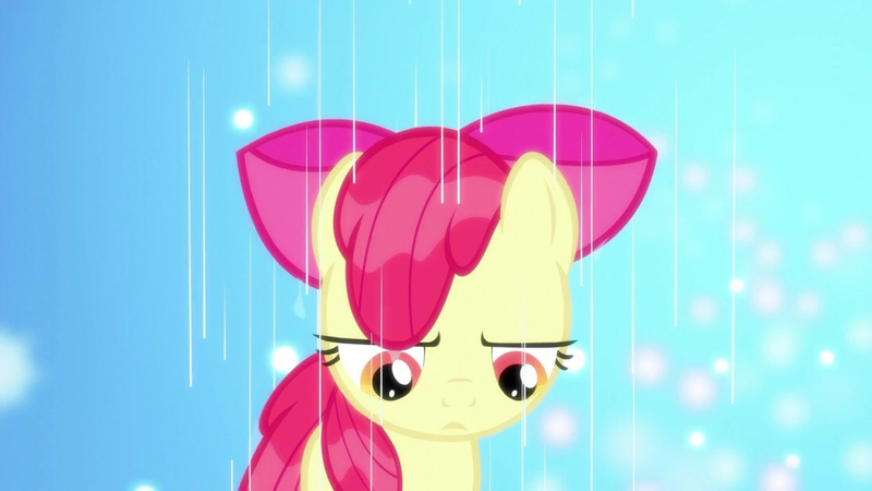 Size: 1920x1080 | Tagged: safe, derpibooru import, screencap, apple bloom, earth pony, pony, g4, season 5, bloom & gloom, female, filly, foal, image, png, rain, solo, wet, wet mane