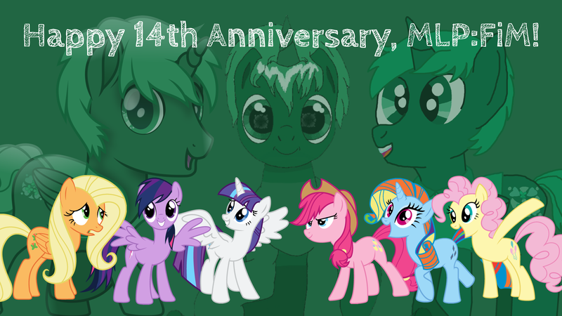 Size: 2048x1152 | Tagged: safe, artist:clever clovers, artist:hudson mohawke, artist:nightshadowmlp, artist:sunlightsunshine, derpibooru import, edit, vector edit, applejack, fluttershy, pinkie pie, rainbow dash, rarity, twilight sparkle, oc, oc:clever clovers, ponyar fusion, series:magical mystery crash, derpibooru exclusive, fusion, image, mlp fim's fourteenth anniversary, png, recolor, simple background, transparent background, vector