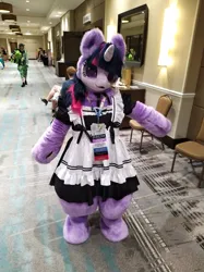 Size: 5000x6667 | Tagged: safe, derpibooru import, twilight sparkle, human, 2024, clothes, corridor, dress, fursuit, image, indoors, irl, irl human, jpeg, maid, mare fair, photo, ponysuit, snowpity inc.