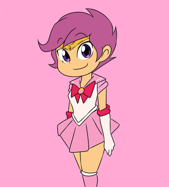 Size: 1280x1415 | Tagged: safe, artist:qsky, derpibooru import, scootaloo, human, equestria girls, g4, chibi moon, clothes, cute, cutealoo, female, gloves, image, jpeg, pink background, sailor moon (series), sailor uniform, simple background, smiling, solo, uniform