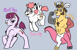 Size: 2469x1599 | Tagged: safe, artist:smirk, derpibooru import, oc, unofficial characters only, hybrid, crack shipping, image, muscles, parent:bulk biceps, parent:discord, parent:pinkie pie, parent:tempest shadow, piercing, png, shipping, trio