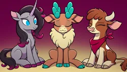 Size: 1344x768 | Tagged: safe, ai content, derpibooru import, machine learning generated, prompter:cypher, oleander (tfh), velvet reindeer, them's fightin' herds, arizona (tfh), community related, gradient background, image, jpeg, trio