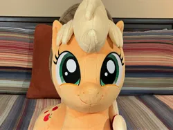 Size: 4032x3024 | Tagged: safe, artist:littlefairyswonders, derpibooru import, applejack, earth pony, pony, g4, applejack's hat, cowboy hat, female, hat, image, irl, jpeg, looking at you, lying down, photo, plushie, solo