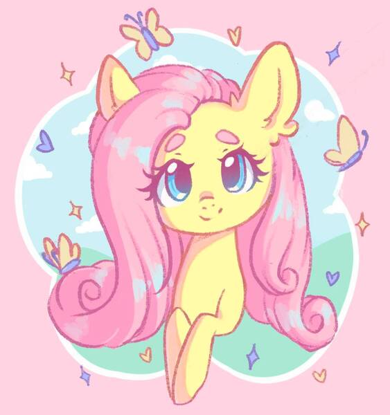 Size: 1425x1519 | Tagged: safe, artist:fluffymaiden, derpibooru import, fluttershy, butterfly, insect, pony, image, jpeg, solo