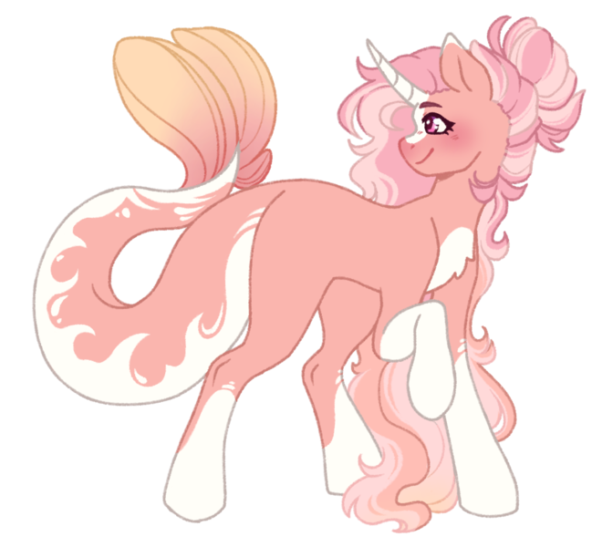 Size: 1082x1000 | Tagged: safe, artist:kazmuun, derpibooru import, oc, oc:rosegold guppy, pony, unicorn, augmented, augmented tail, female, horn, image, mare, png, simple background, solo, tail, transparent background