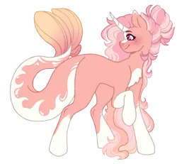 Size: 1082x1000 | Tagged: safe, artist:kazmuun, derpibooru import, oc, oc:rosegold guppy, pony, unicorn, augmented, augmented tail, female, horn, image, mare, png, simple background, solo, tail, transparent background