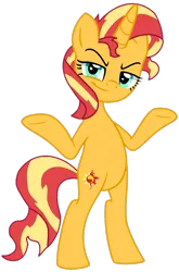 Size: 1025x1550 | Tagged: safe, alternate version, artist:savage-bases, artist:twilyisbestpone, derpibooru import, sunset shimmer, pony, unicorn, g4, base used, bipedal, evil grin, female, grin, horn, image, looking at you, mare, png, shrug, shrugset shimmer, simple background, smiling, smug, smugset shimmer, solo, transparent background