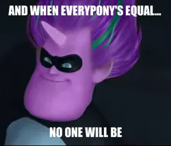 Size: 523x445 | Tagged: safe, derpibooru import, edit, edited screencap, screencap, starlight glimmer, human, horn, image, png, shitposting, syndrome, the incredibles