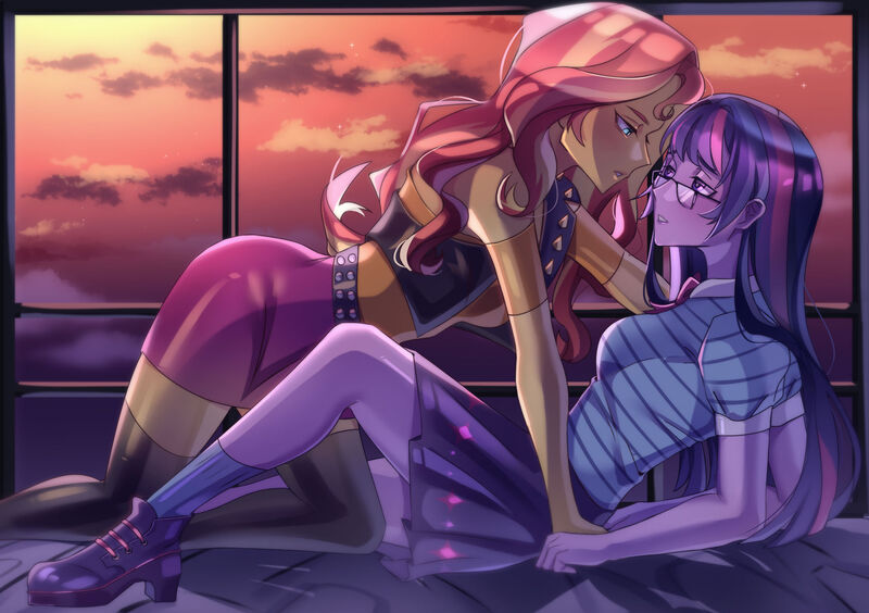 Size: 1920x1354 | Tagged: safe, artist:lulasart, derpibooru import, sci-twi, sunset shimmer, twilight sparkle, human, equestria girls, g4, female, image, jpeg, lesbian, ship:sci-twishimmer, shipping, sunsetsparkle