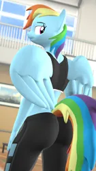 Size: 1080x1920 | Tagged: suggestive, artist:midnightdanny, ponerpics import, rainbow dash, anthro, 3d, breasts, butt, clothes, female, image, jpeg, looking back, tracksuit