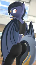 Size: 1080x1920 | Tagged: suggestive, artist:midnightdanny, ponerpics import, oc, unofficial characters only, anthro, bat pony, 3d, bat pony oc, bat wings, breasts, butt, clothes, female, image, jpeg, looking back, tracksuit, wings