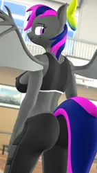 Size: 1080x1920 | Tagged: suggestive, artist:midnightdanny, ponerpics import, oc, oc:cotton dub, unofficial characters only, anthro, bat pony, 3d, bat pony oc, bat wings, breasts, butt, clothes, female, image, jpeg, looking back, tracksuit