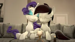 Size: 1920x1080 | Tagged: safe, artist:midnightdanny, ponerpics import, rarity, oc, oc:midnight harmony, unofficial characters only, pony, 3d, cuddling, eyes closed, female, image, jpeg, mare, side by side